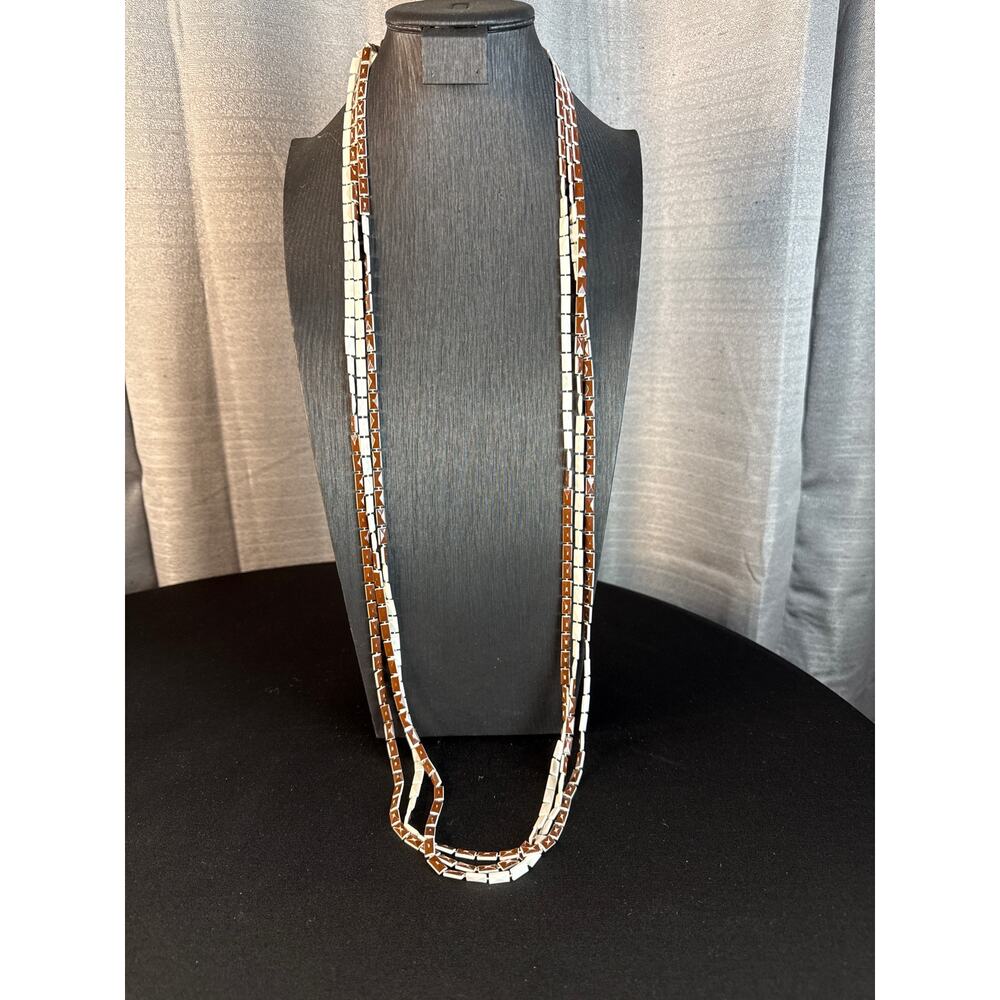 Vintage 60s Brown and White 3 Strand Necklace